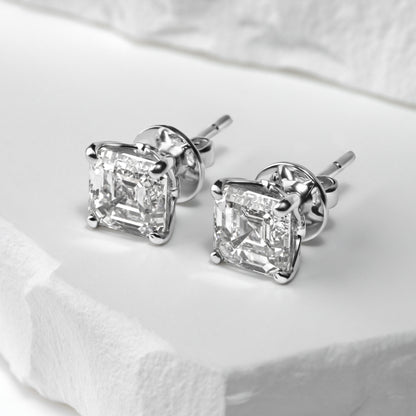 white gold asscher diamond studs 